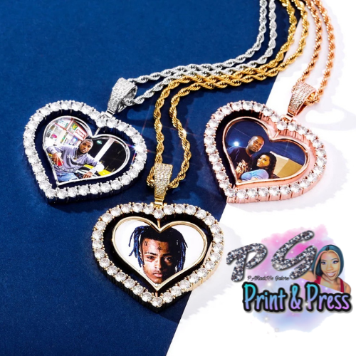 Custom Rotating Bling Heart Necklace